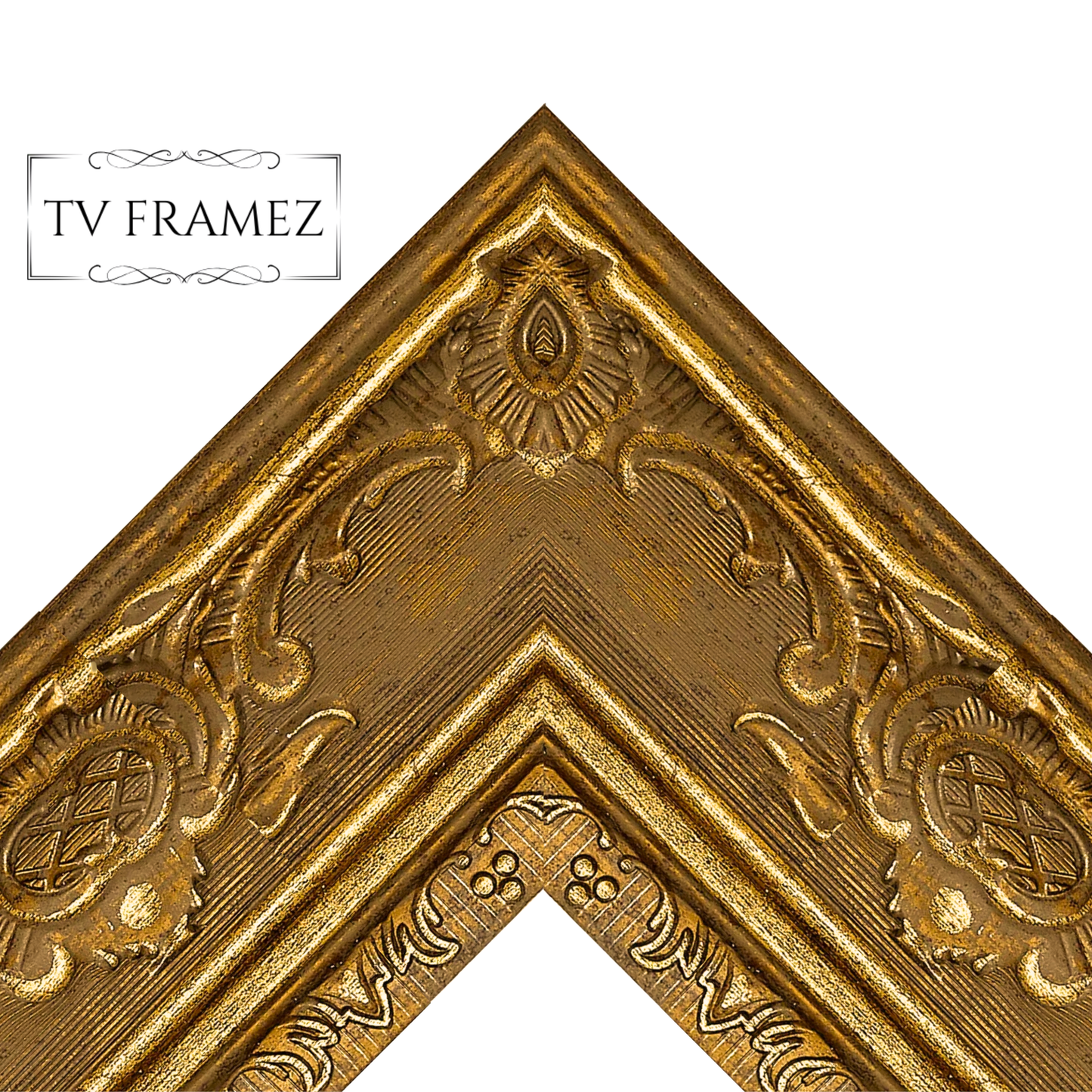 Gold Ornate Baroque TV Frame-Versaille Collection-2-1/2" Wide. Compatible with all TV Brands