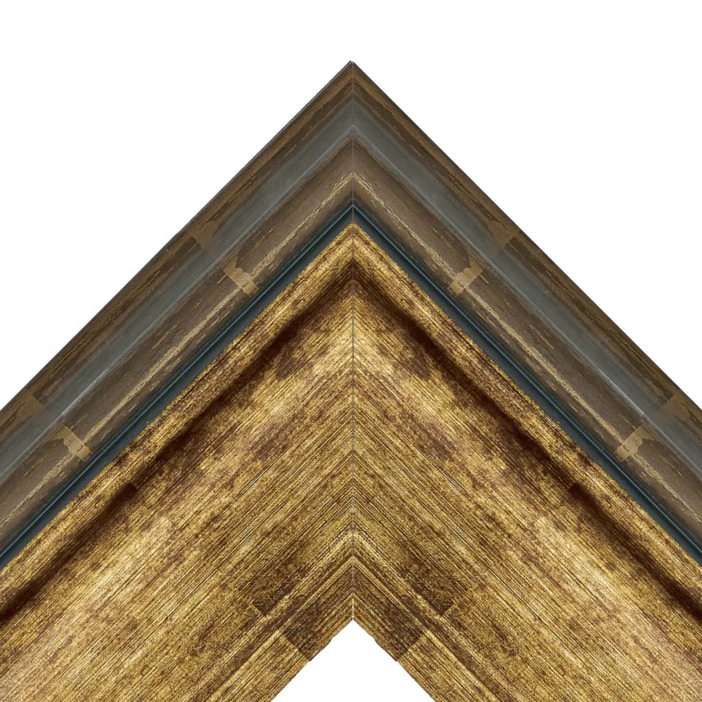Antique gold decorative TV frame corner detail with brushed metallic finish by TV Framez
