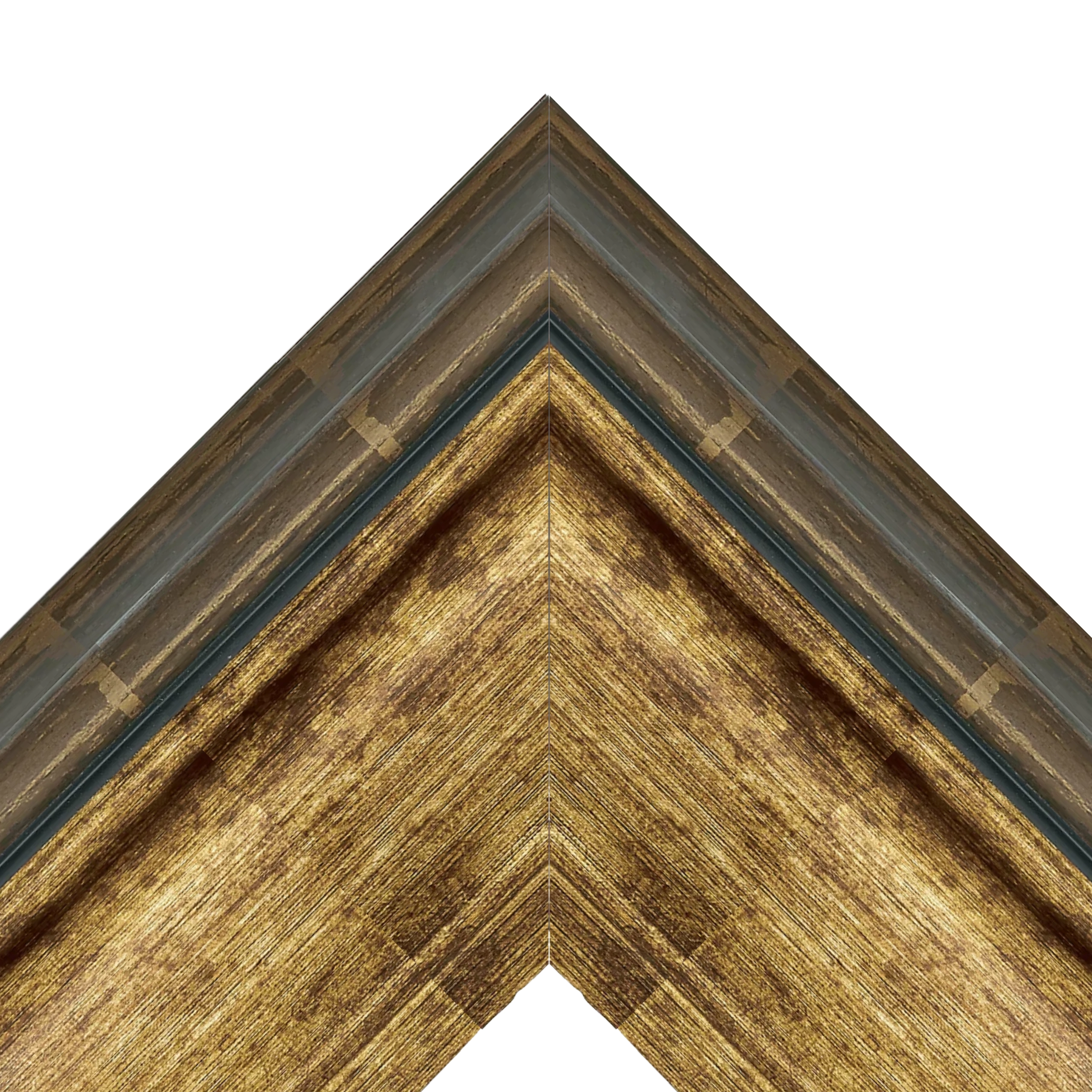 antique-gold-tv-frame-corner-detail-decorative Antique gold decorative TV frame corner detail with brushed metallic finish by TV Framez