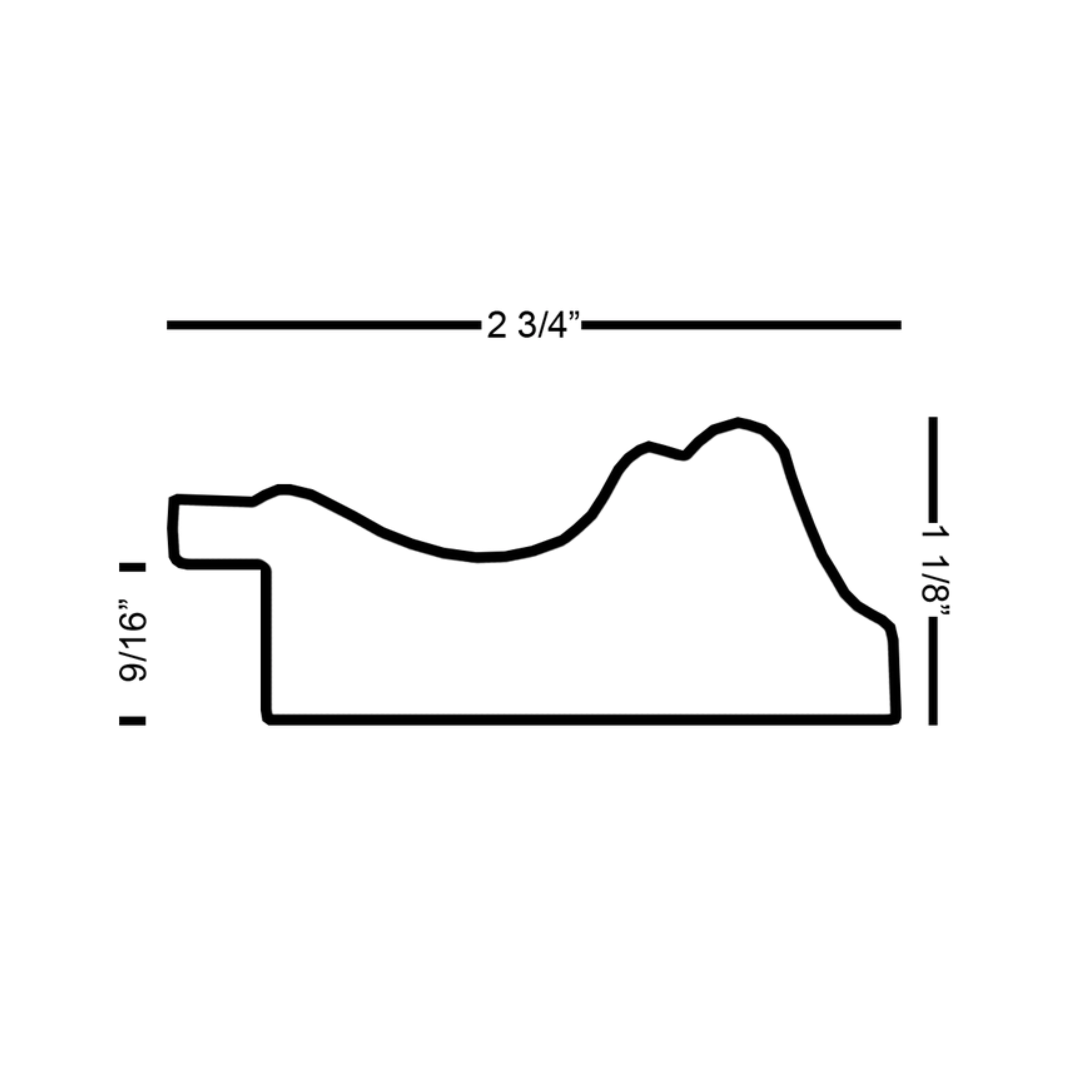 antique-gold-tv-frame-profile-dimensions-diagram Antique gold TV frame molding profile diagram showing frame width rabbet depth and overall dimensions