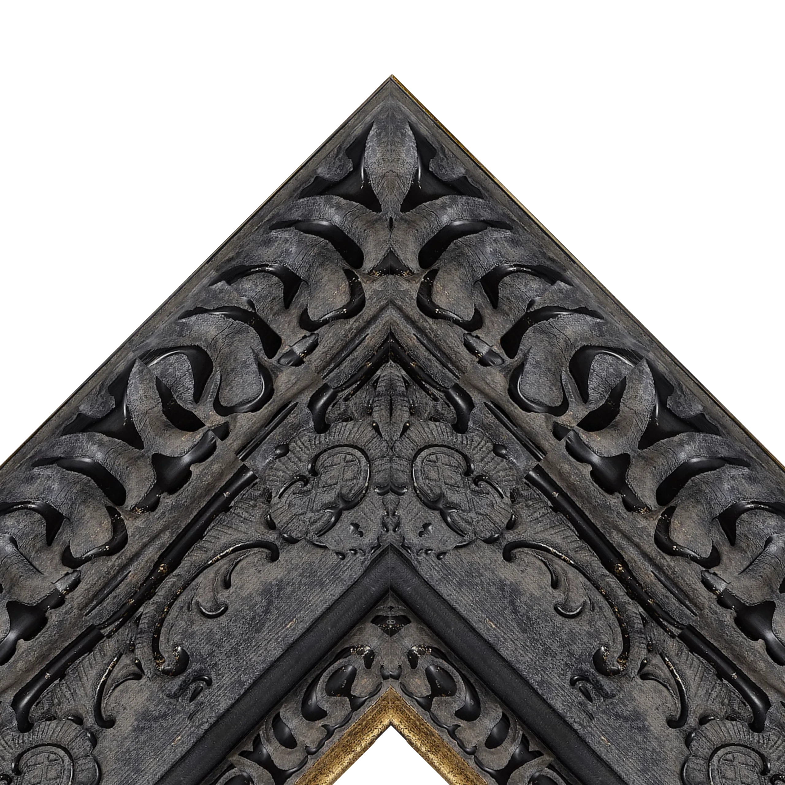dark-ornate-tv-frame-corner-carved-gothic-style Dark ornate TV frame corner with carved gothic decorative pattern
