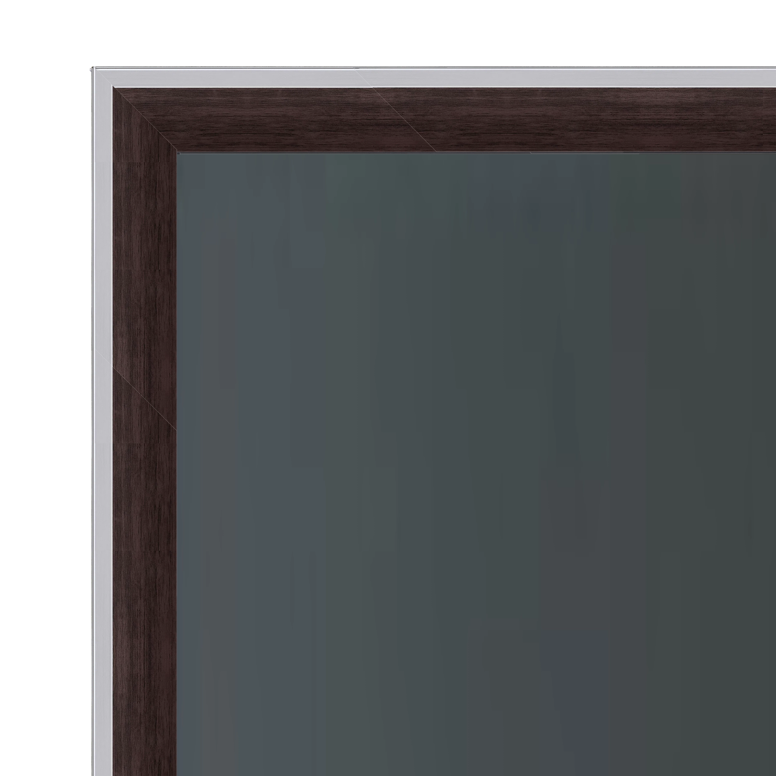 dark-wood-silver-tv-frame-modern-corner-detail Dark wood TV frame with silver edge corner detail
