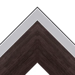 Dark wood and white decorative TV frame corner detail