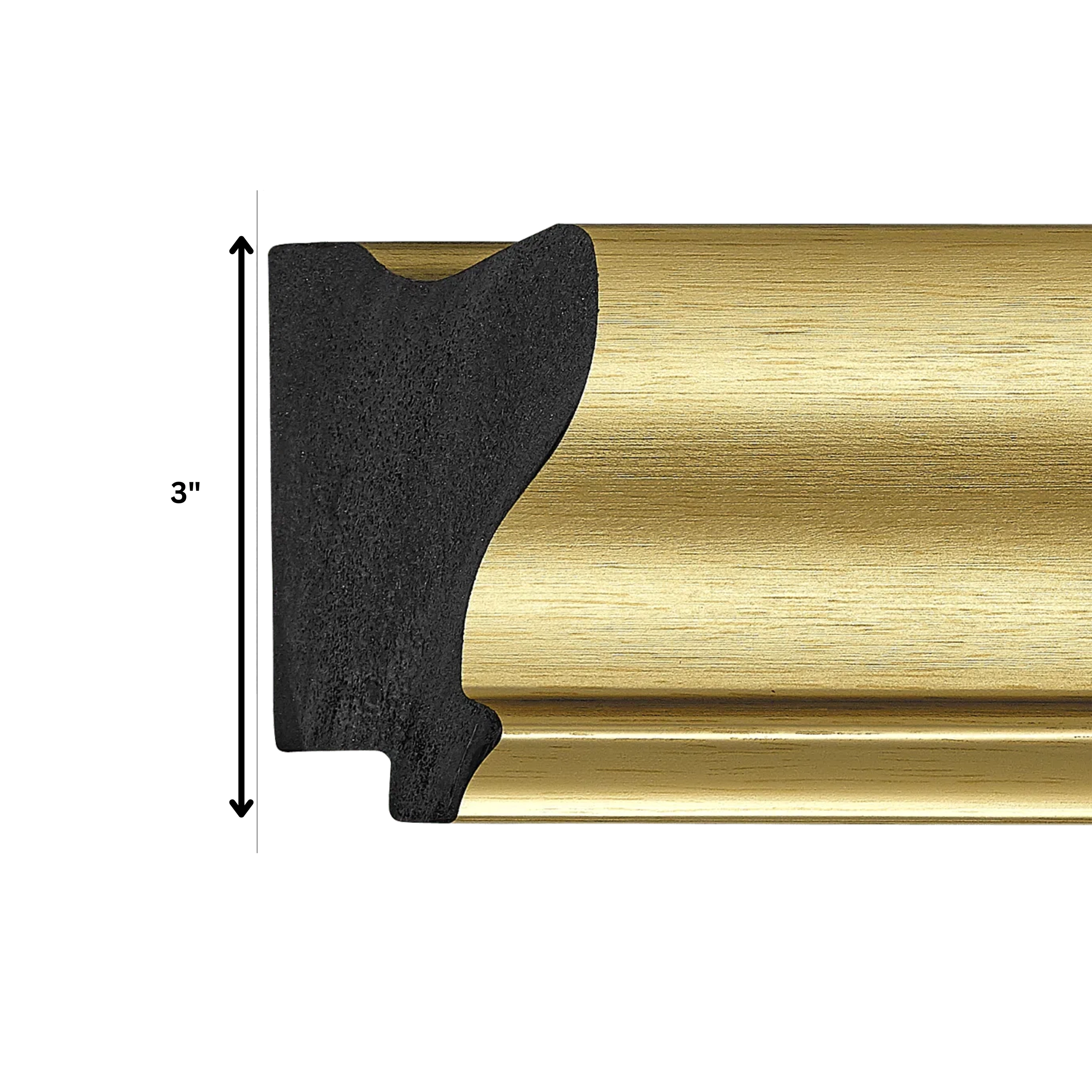 large-gold-tv-frame-profile-3-inch-depth Large gold decorative TV frame profile showing 3 inch depth measurement