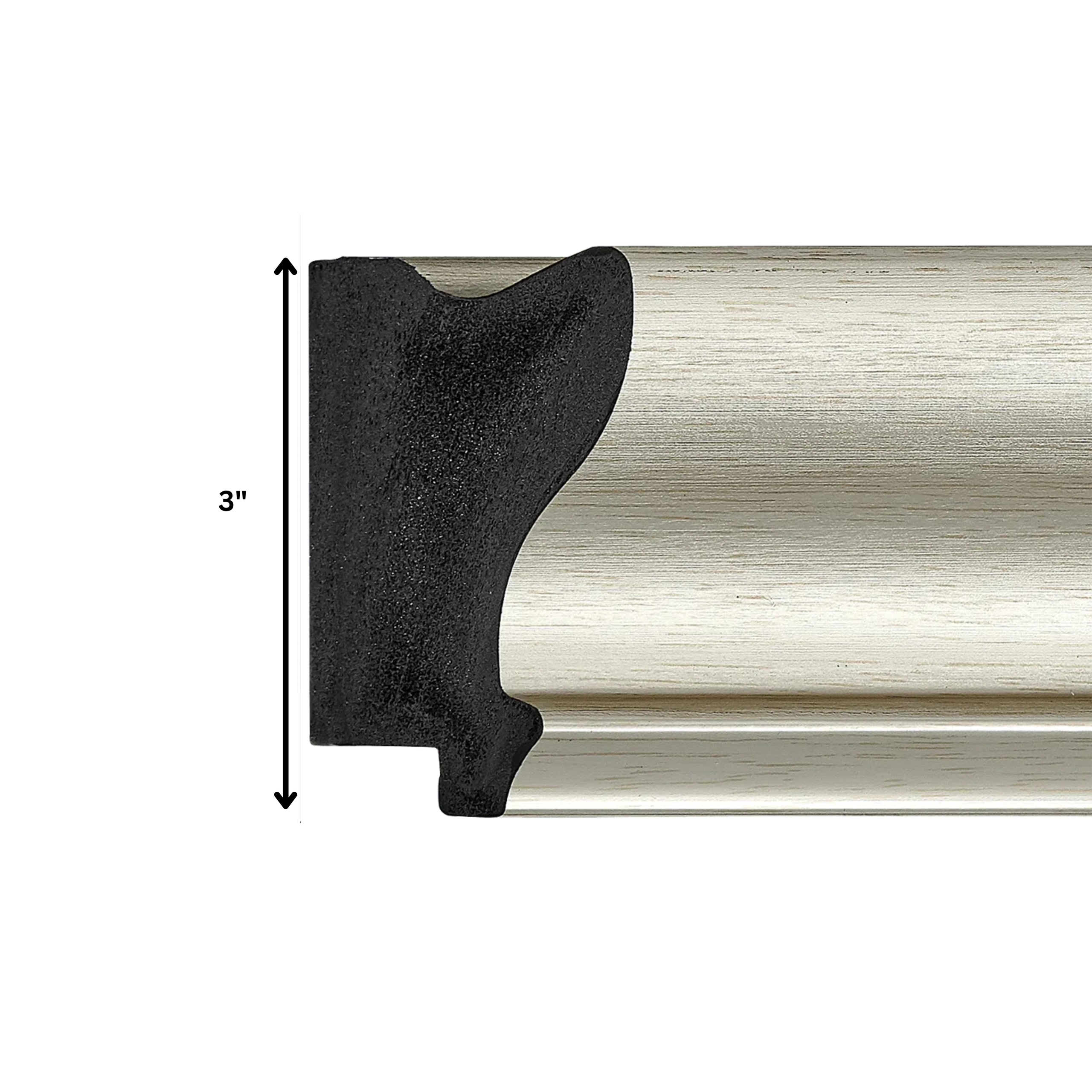 large-silver-tv-frame-profile-3-inch-depth Large silver decorative TV frame profile showing 3 inch depth measurement
