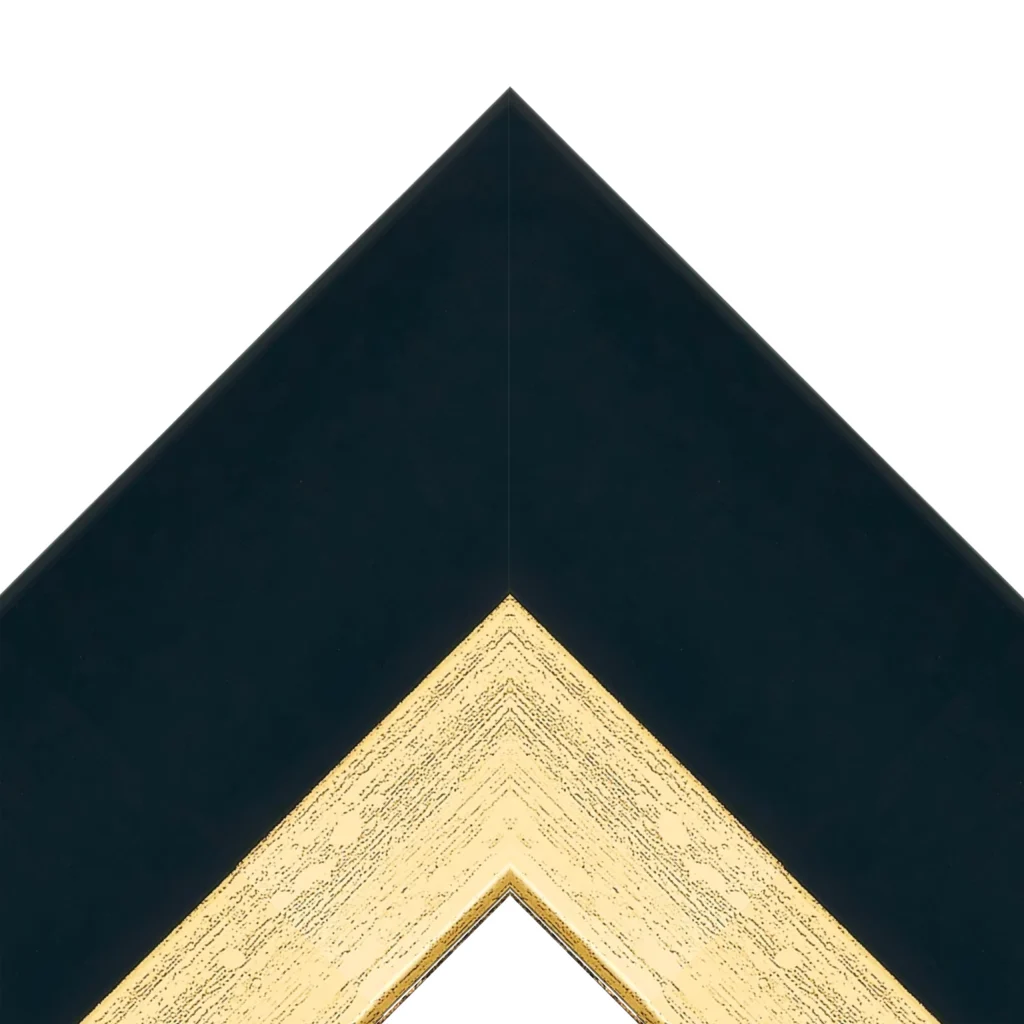 Modern black and gold decorative TV frame corner detail with contrasting finishes