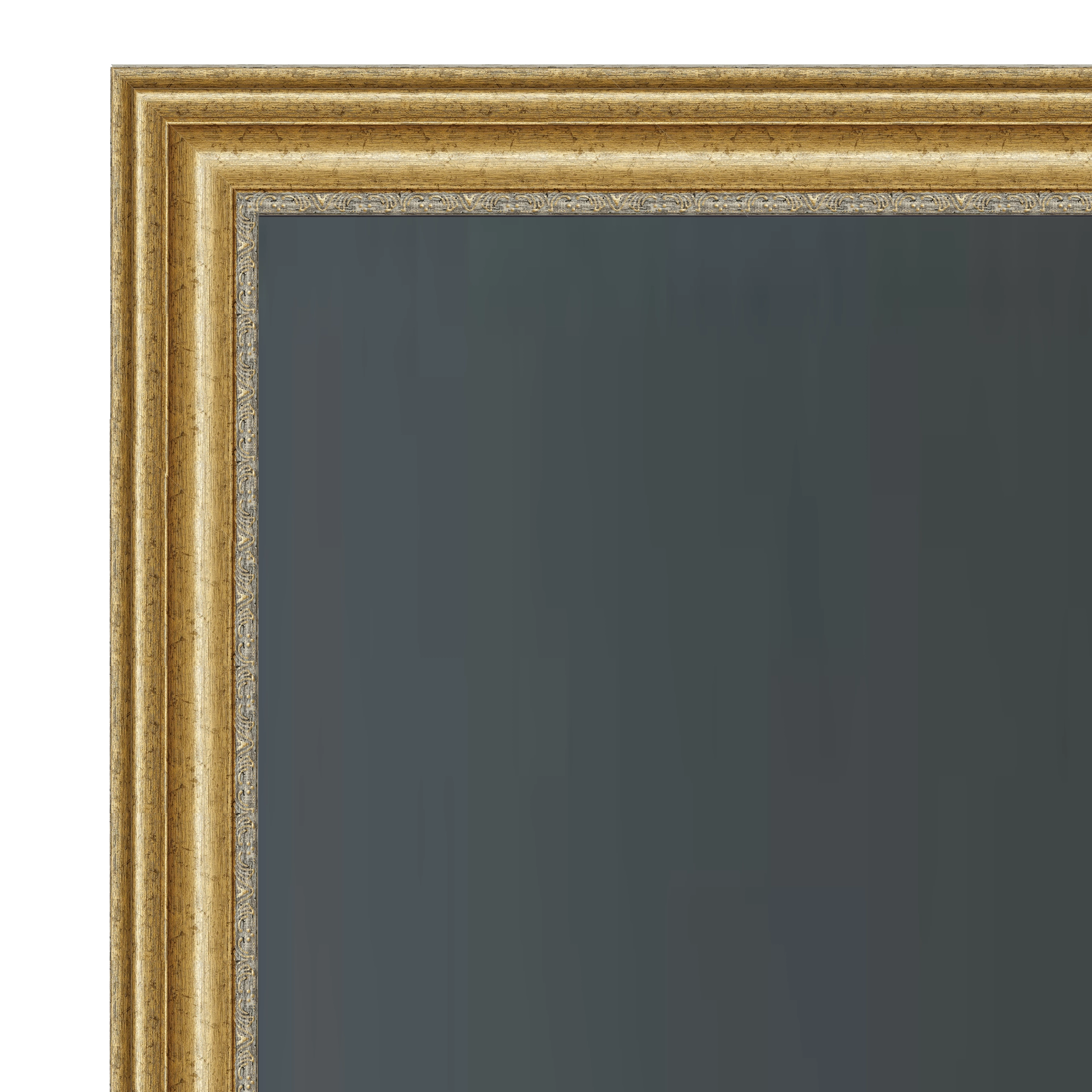 ornate-antique-gold-tv-frame-corner-carved-detail Ornate antique gold TV frame corner with decorative carved molding detail