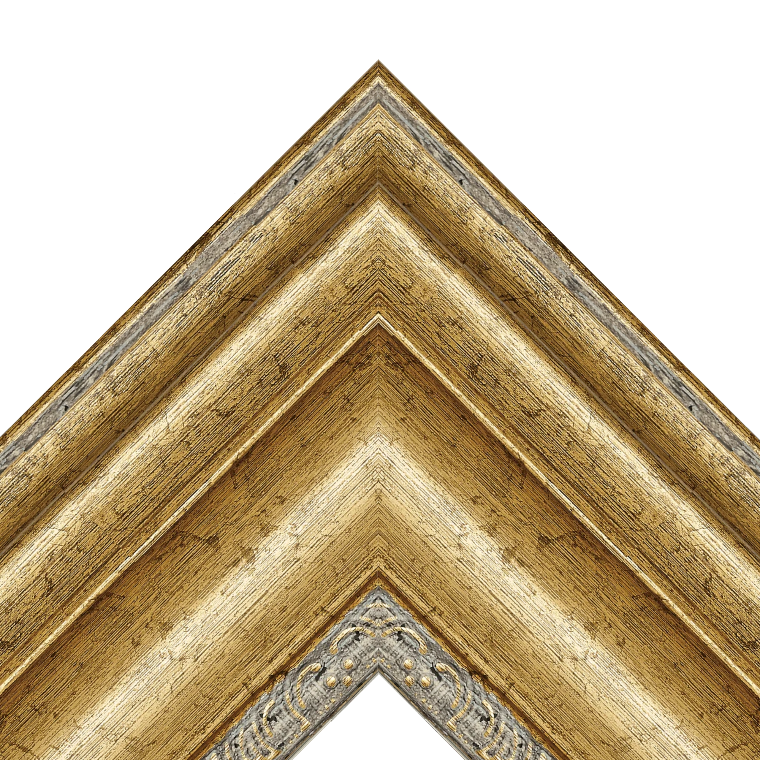 ornate-antique-gold-tv-frame-corner-detail Ornate antique gold decorative TV frame corner with carved detailing