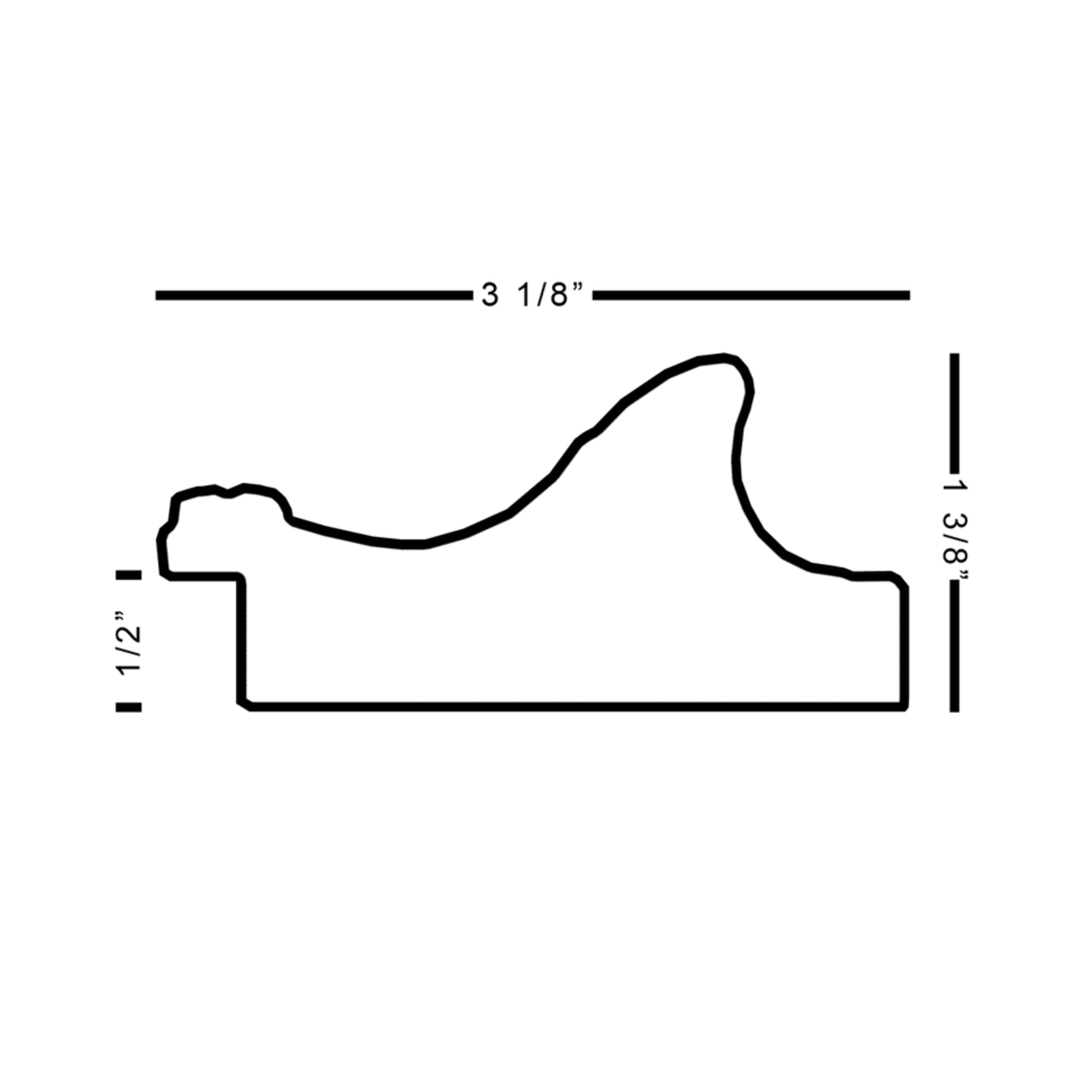 ornate-tv-frame-molding-profile Ornate TV frame molding profile diagram showing 3 1/8 inch frame width