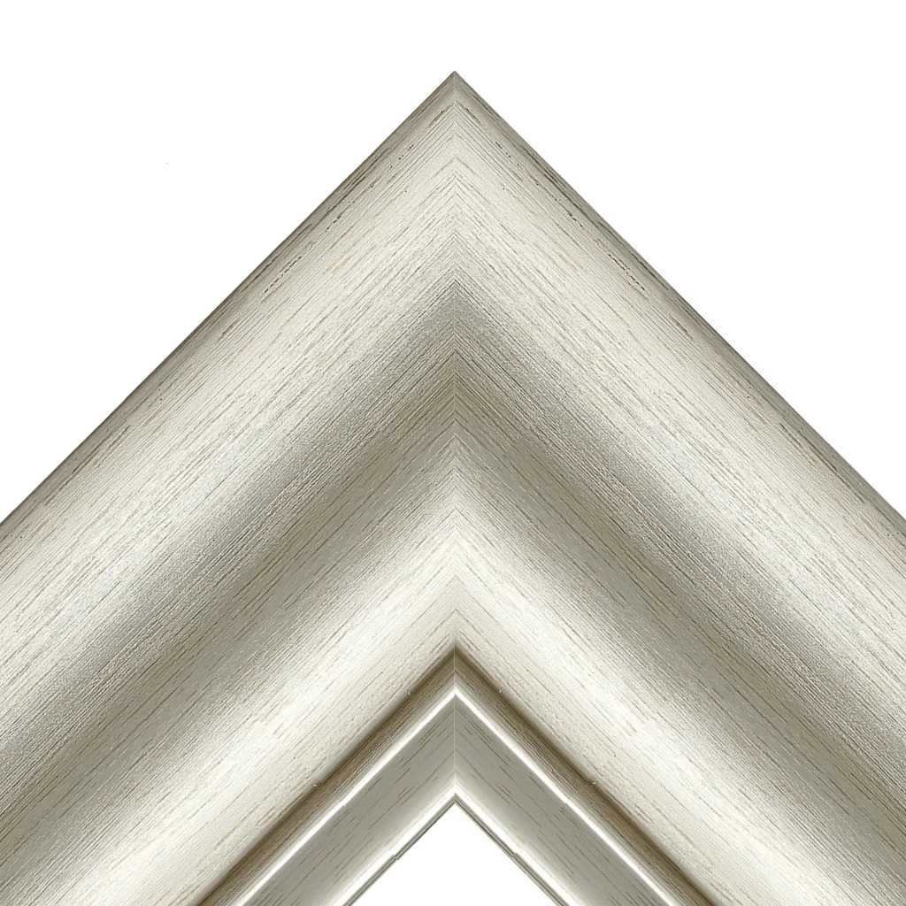 Brushed silver decorative TV frame corner detail with modern metallic finish