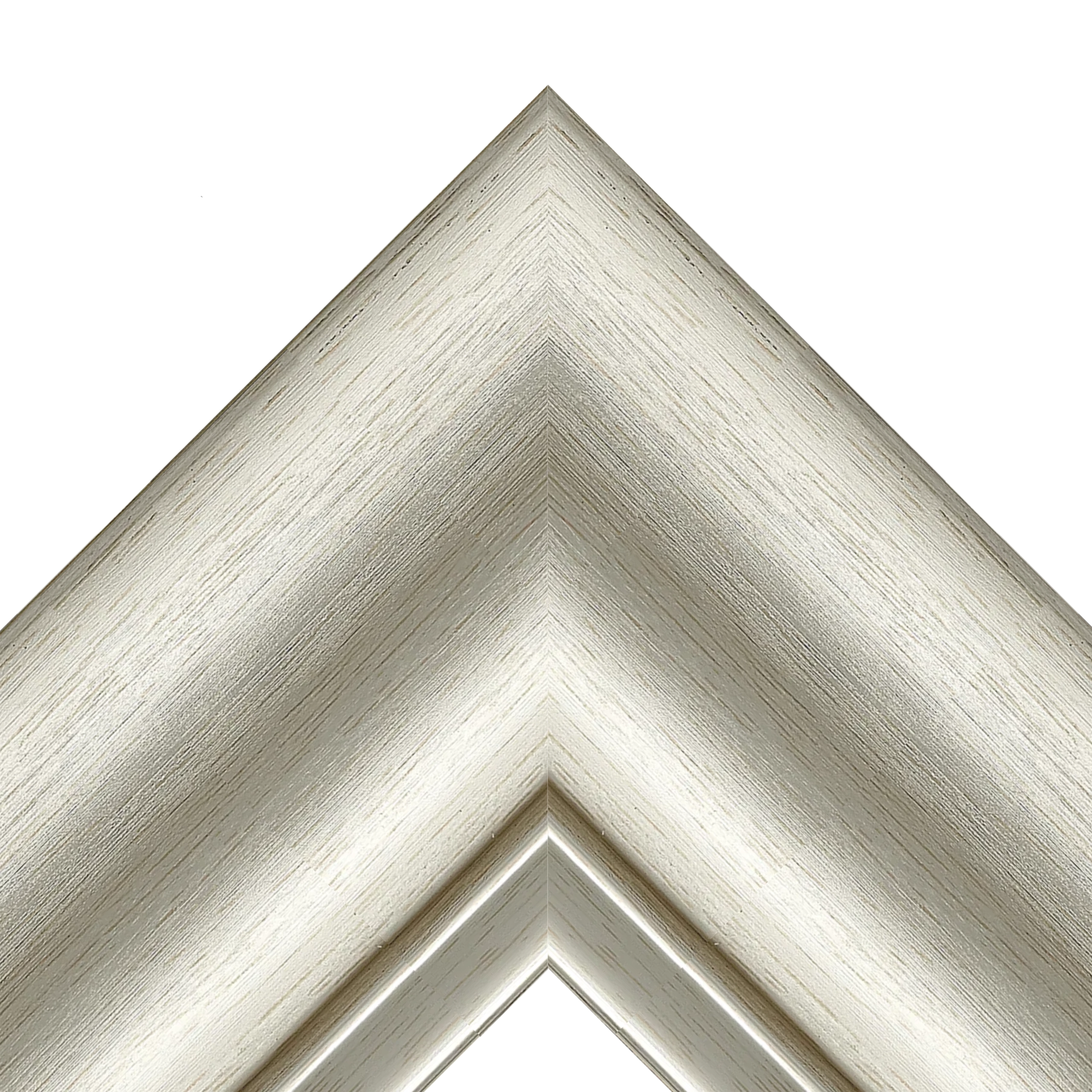 silver-brushed-modern-tv-frame-corner-detail Brushed silver decorative TV frame corner detail with modern metallic finish