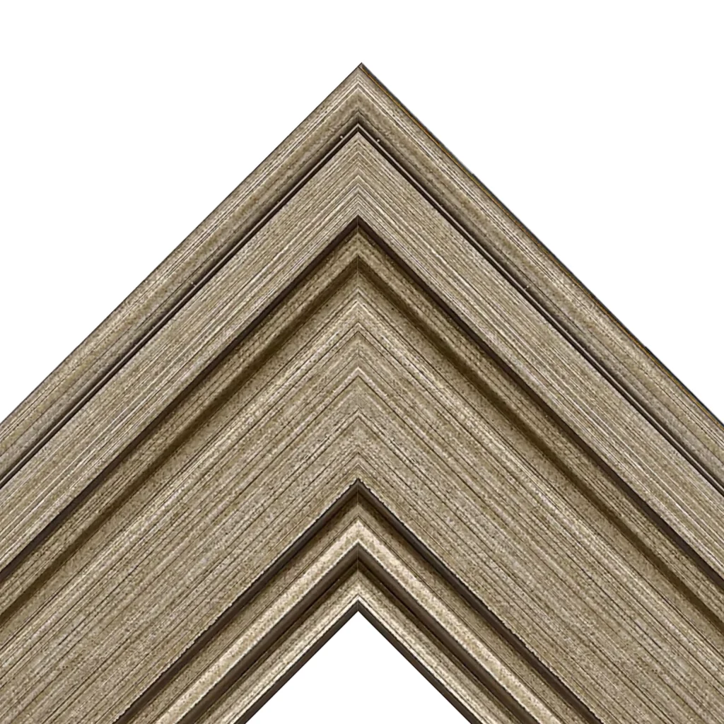 Silver textured decorative TV frame corner with layered molding and metallic finish