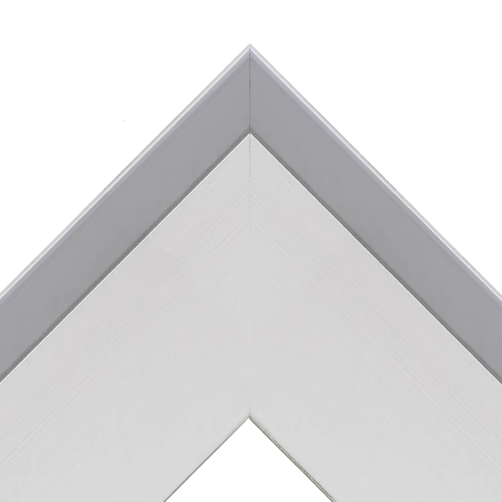 White TV frame corner with silver accent detail