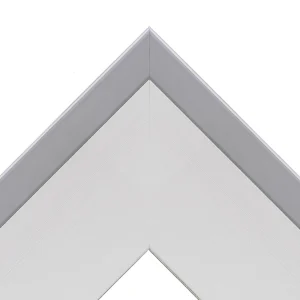 White TV frame corner with silver accent detail